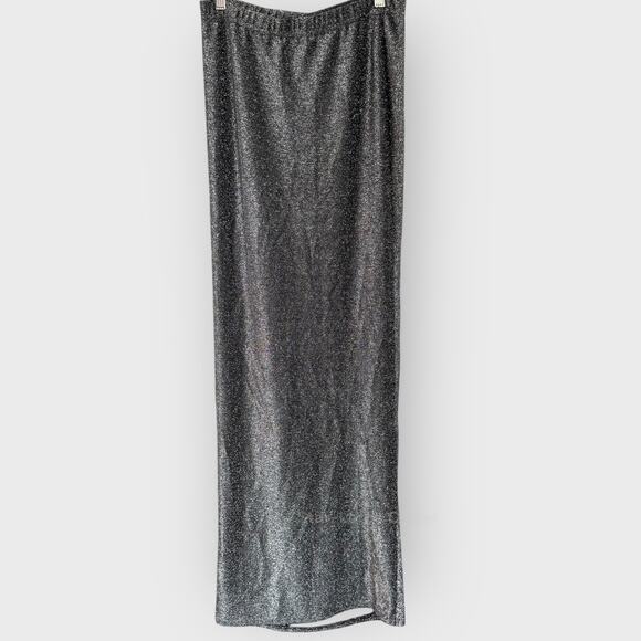 Boohoo Black Glitter Maxi Skirt Size 6 Low Rise Longline Fitted Pull On Y2K - Picture 8 of 8